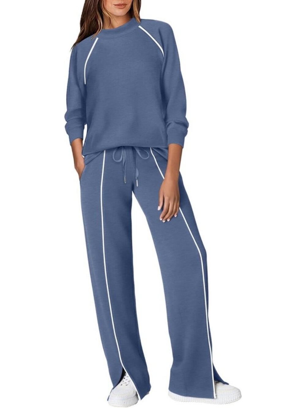 Chic 2-Piece Travel Outfit Set for Women | Cozy Mock Neck Lounge & Track Suit